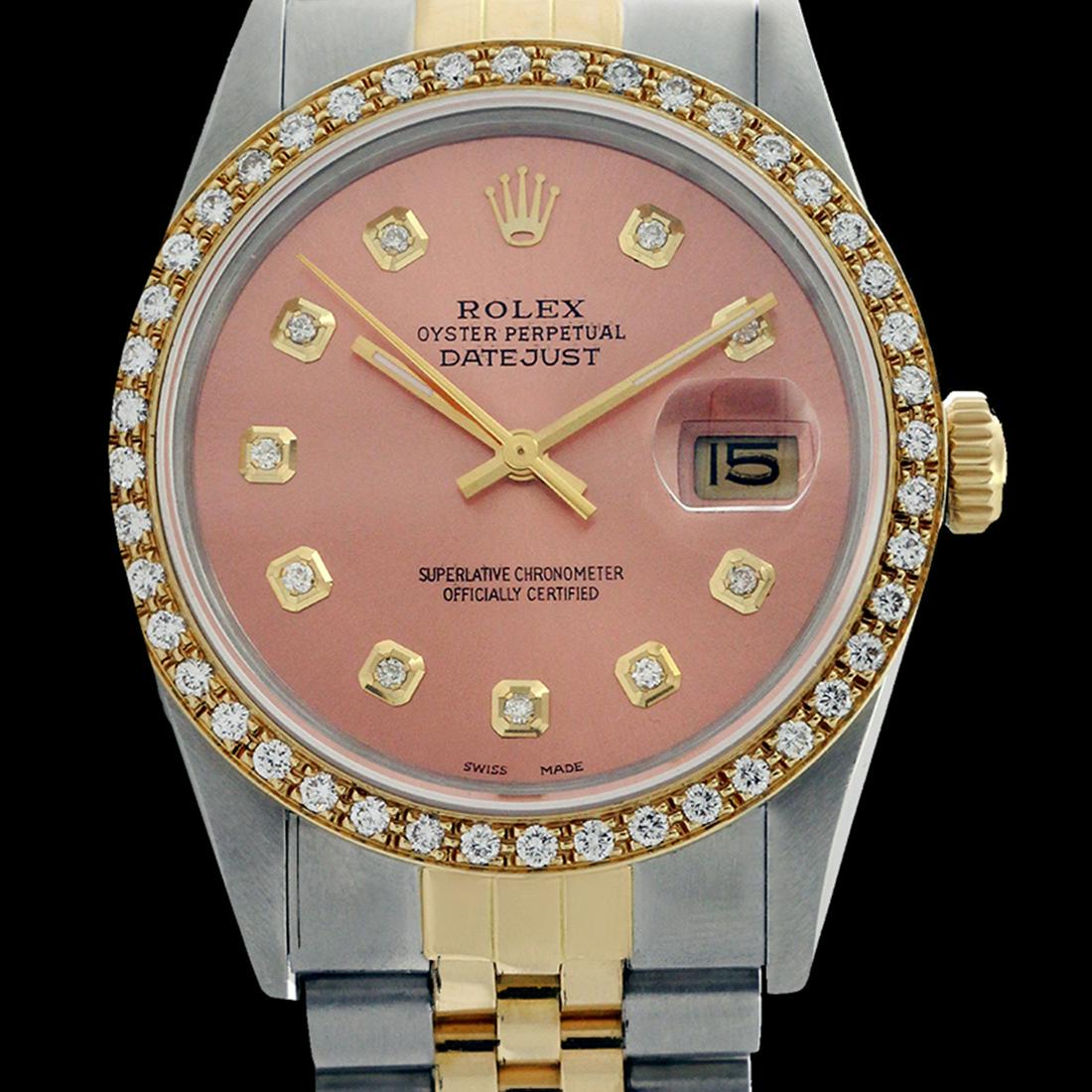 Rolex Men's Two Tone 14K Gold/SS, QuickSet, Diamond: Rolex Men's Two Tone 14K Gold/ss, QuickSet, Diamond Dial & Diamond BezelThis watch is in Excellent Condition.Newly serviced & Polished to Factory specifications. Prepetual, Self-Winding movement.Twinl