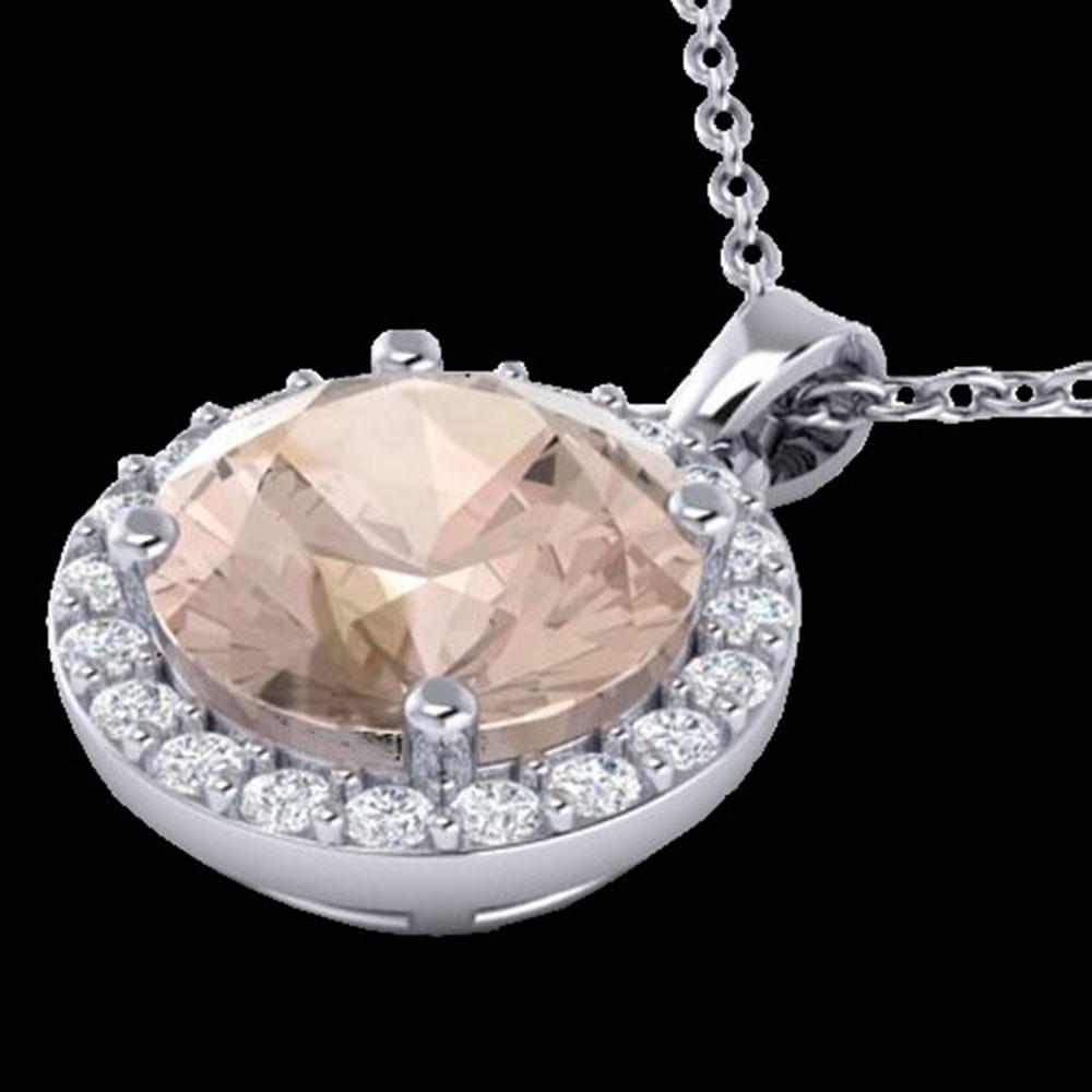 1.75 ctw Morganite & Halo VS/SI Diamond Micro Necklace: REF-45V4A - SKU: 21566 ---- 1.75 ctw Morganite & Halo VS/SI Diamond Micro Necklace 18K White Gold Designer Brand Luxury Jewelry, made in the USA Suggested Retail Price: $3,850 Factory offers perfect f