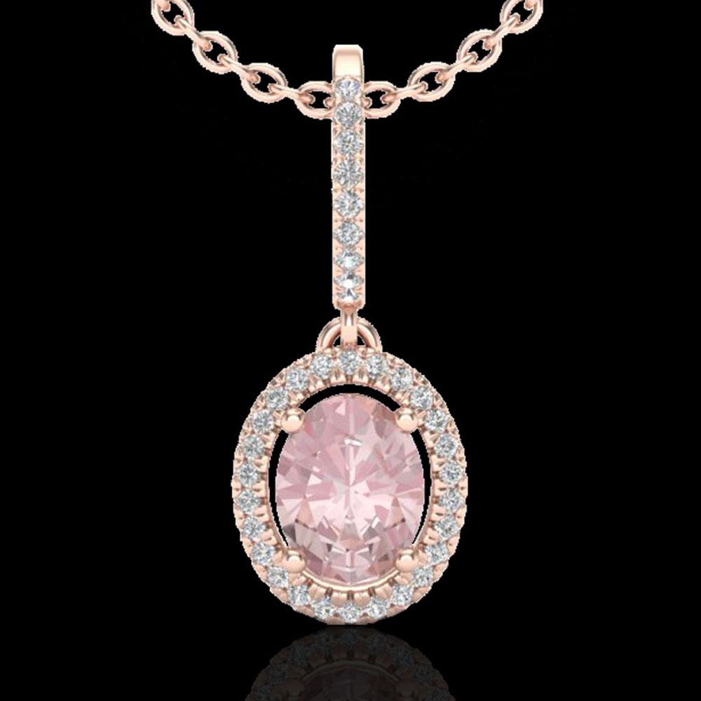 1.60 ctw Morganite & Micro VS/SI Diamond Necklace Halo: REF-46A8N - SKU: 20663 ---- 1.60 ctw Morganite & Micro VS/SI Diamond Necklace Halo 14K Rose Gold Designer Brand Luxury Jewelry, made in the USA Suggested Retail Price: $4,000 Factory offers perfect fa