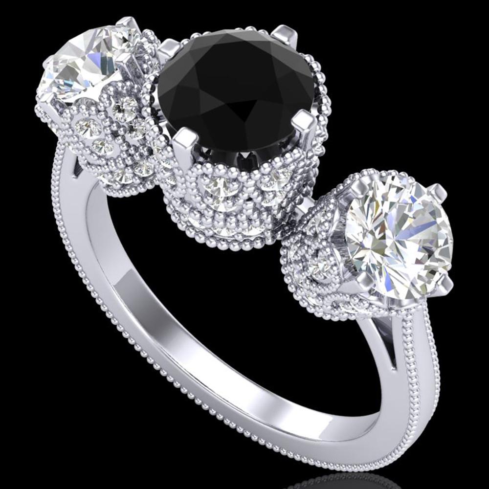 3.06 ctw Fancy Black Diamond Art Deco 3 Stone Ring 18k: REF-294G9W - SKU: 37387 ---- 3.06 ctw Fancy Black Diamond Art Deco 3 Stone Ring 18k White Gold Designer Brand Luxury Jewelry, made in the USA Suggested Retail Price: $17,850 Factory offers perfect fac