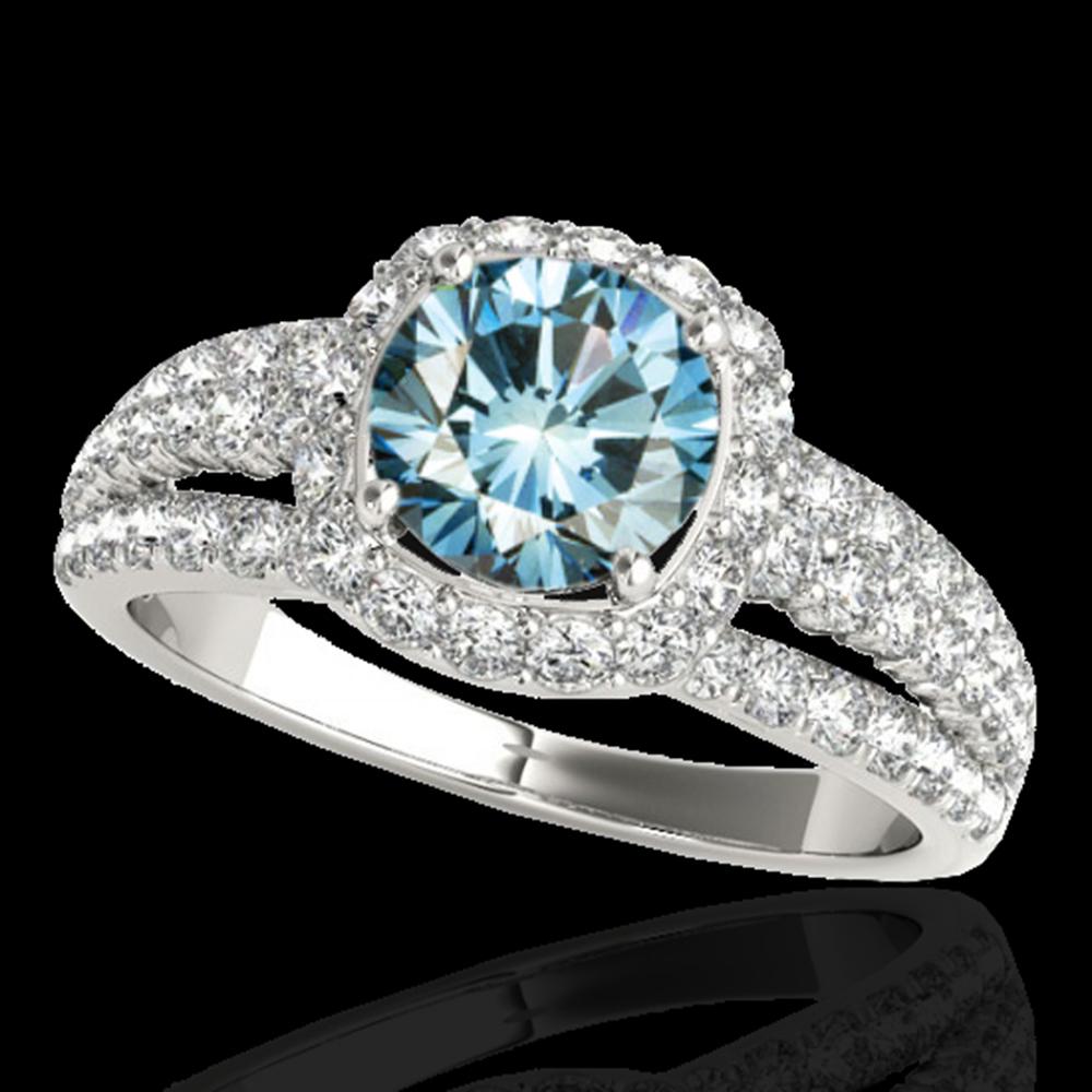 2 ctw SI Certified Blue Diamond Solitaire Halo Ring 10k: REF-135R2K - SKU: 34003 ---- 2 ctw SI Certified Blue Diamond Solitaire Halo Ring 10k White Gold Designer Brand Luxury Jewelry, made in the USA Suggested Retail Price: $10,900 Factory offers perfect fa