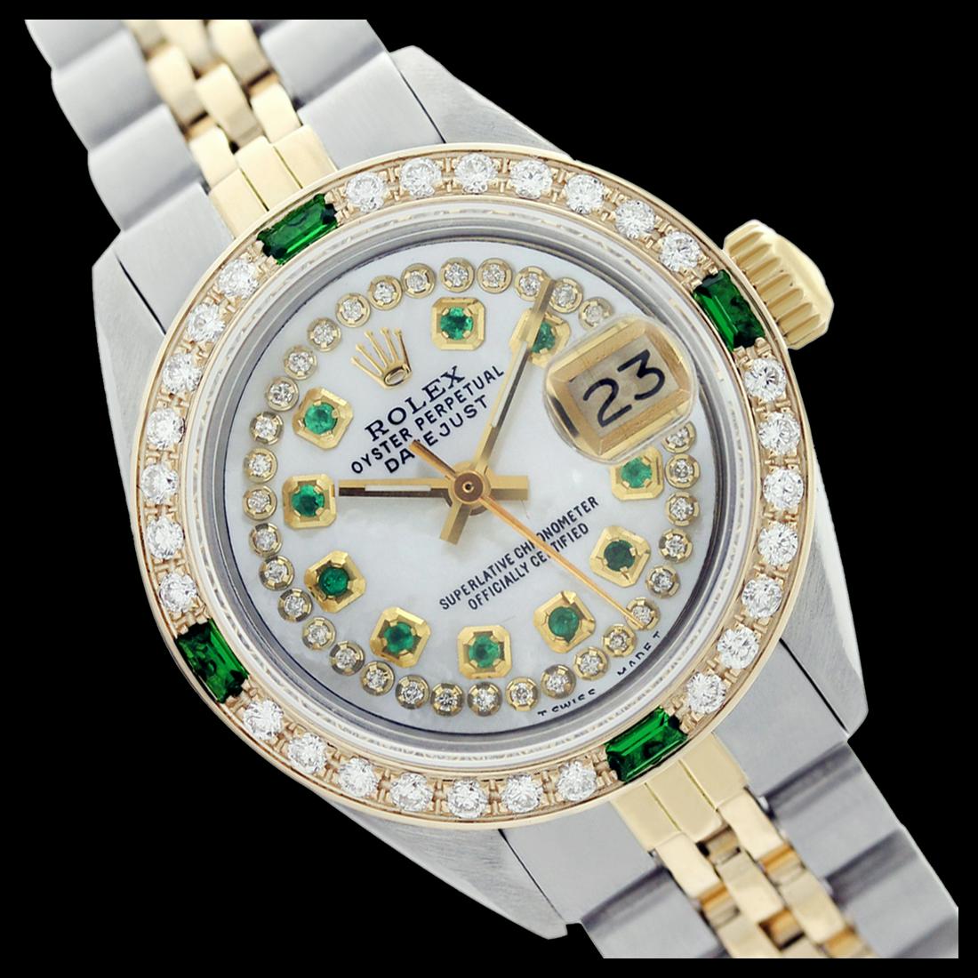 Rolex Ladies Two Tone 14K Gold/SS, Diam/Ruby Dial &: Rolex Ladies Two Tone 14K Gold/ss, Diam/Ruby Dial & Diam/Emerald Bezel, Sapphire CrystalThis watch is in Excellent Condition.Newly serviced & Polished to Factory specifications. Prepetual, Self-Windin