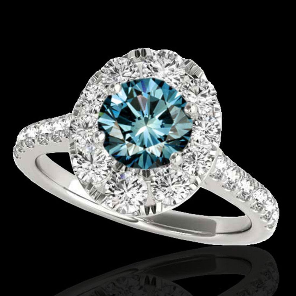 2 ctw SI Certified Blue Diamond Solitaire Halo Ring 10k: REF-158F2M - SKU: 34083 ---- 2 ctw SI Certified Blue Diamond Solitaire Halo Ring 10k White Gold Designer Brand Luxury Jewelry, made in the USA Suggested Retail Price: $13,900 Factory offers perfect fa