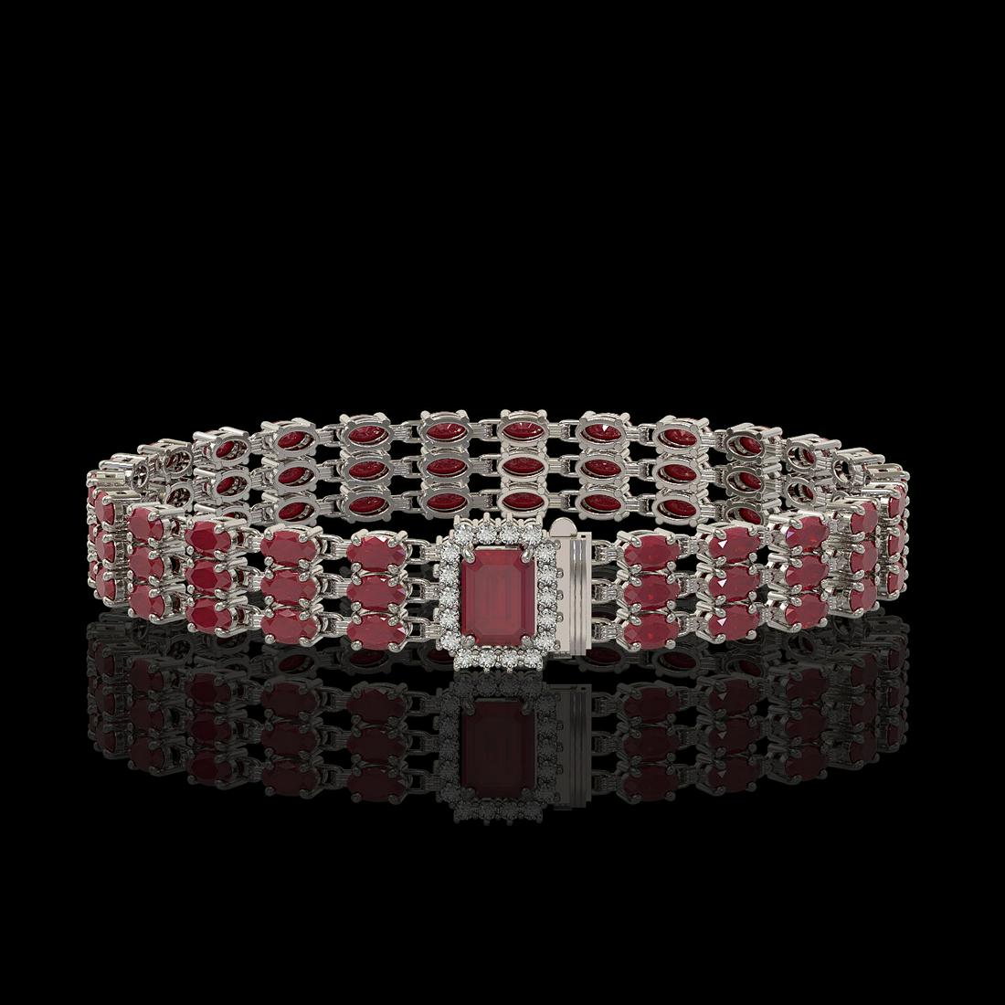 28.74 ctw Ruby & Diamond Bracelet 14K White Gold -: REF-318M2G - SKU: 45938 ---- 28.74 ctw Ruby & Diamond Bracelet 14K White Gold Designer Brand Luxury Jewelry, made in the USA Suggested Retail Price: $17,500 Factory offers perfect factory sizing, for 