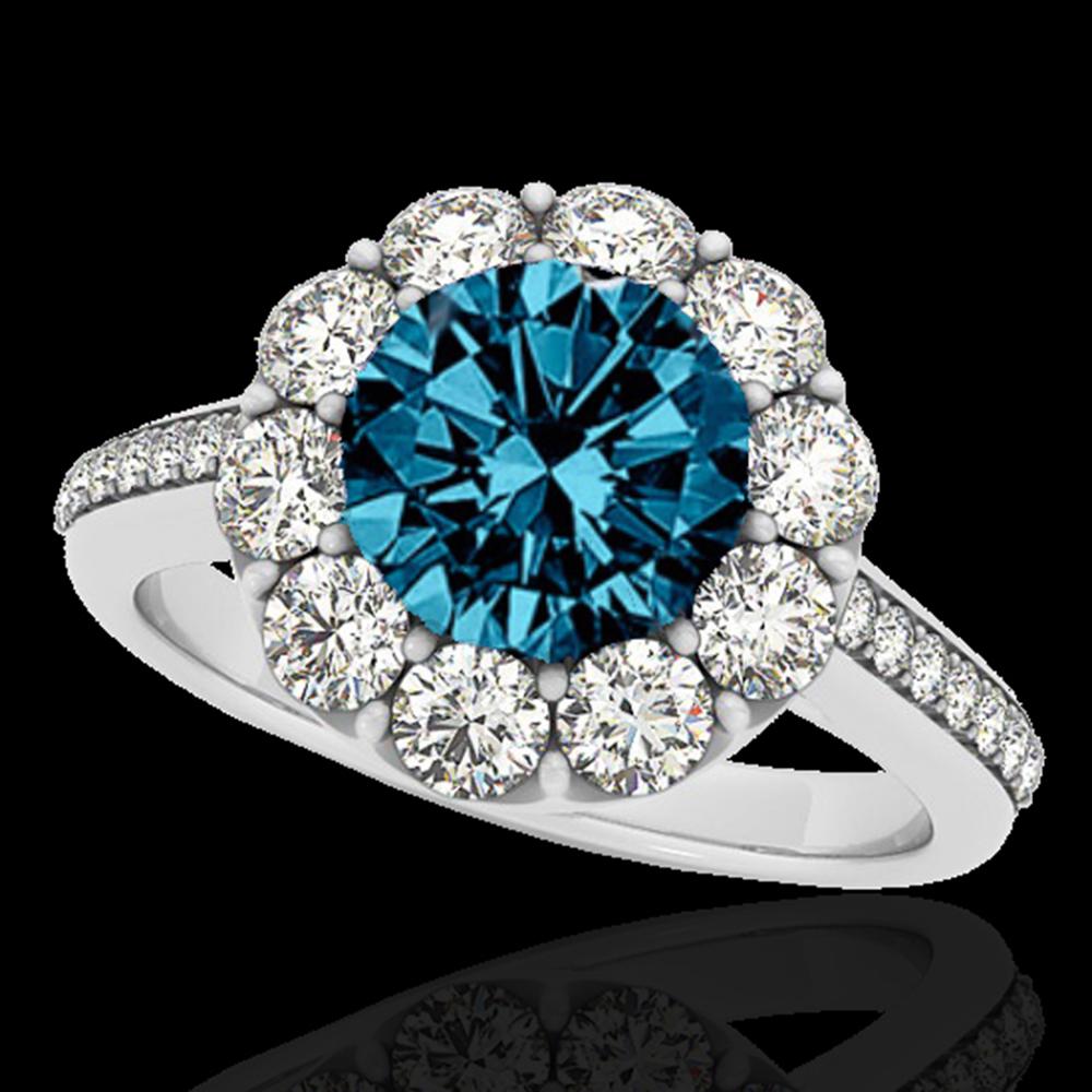 2 ctw SI Certified Fancy Blue Diamond Solitaire Halo: REF-149K6Y - SKU: 33252 ---- 2 ctw SI Certified Fancy Blue Diamond Solitaire Halo Ring 10k White Gold Designer Brand Luxury Jewelry, made in the USA Suggested Retail Price: $12,050 Factory offers perf