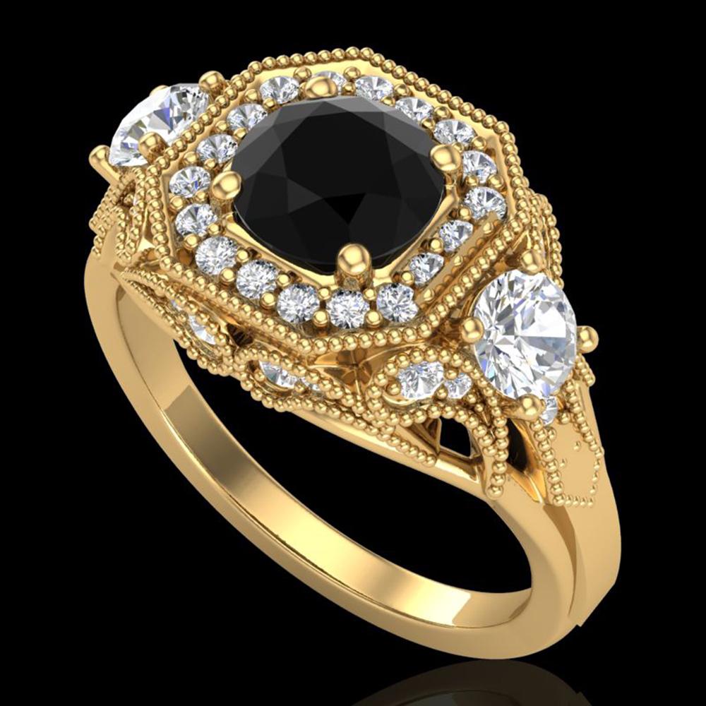 2.11 ctw Fancy Black Diamond Art Deco 3 Stone Ring 18k: REF-180M2G - SKU: 38299 ---- 2.11 ctw Fancy Black Diamond Art Deco 3 Stone Ring 18k Yellow Gold Designer Brand Luxury Jewelry, made in the USA Suggested Retail Price: $10,900 Factory offers perfect fa