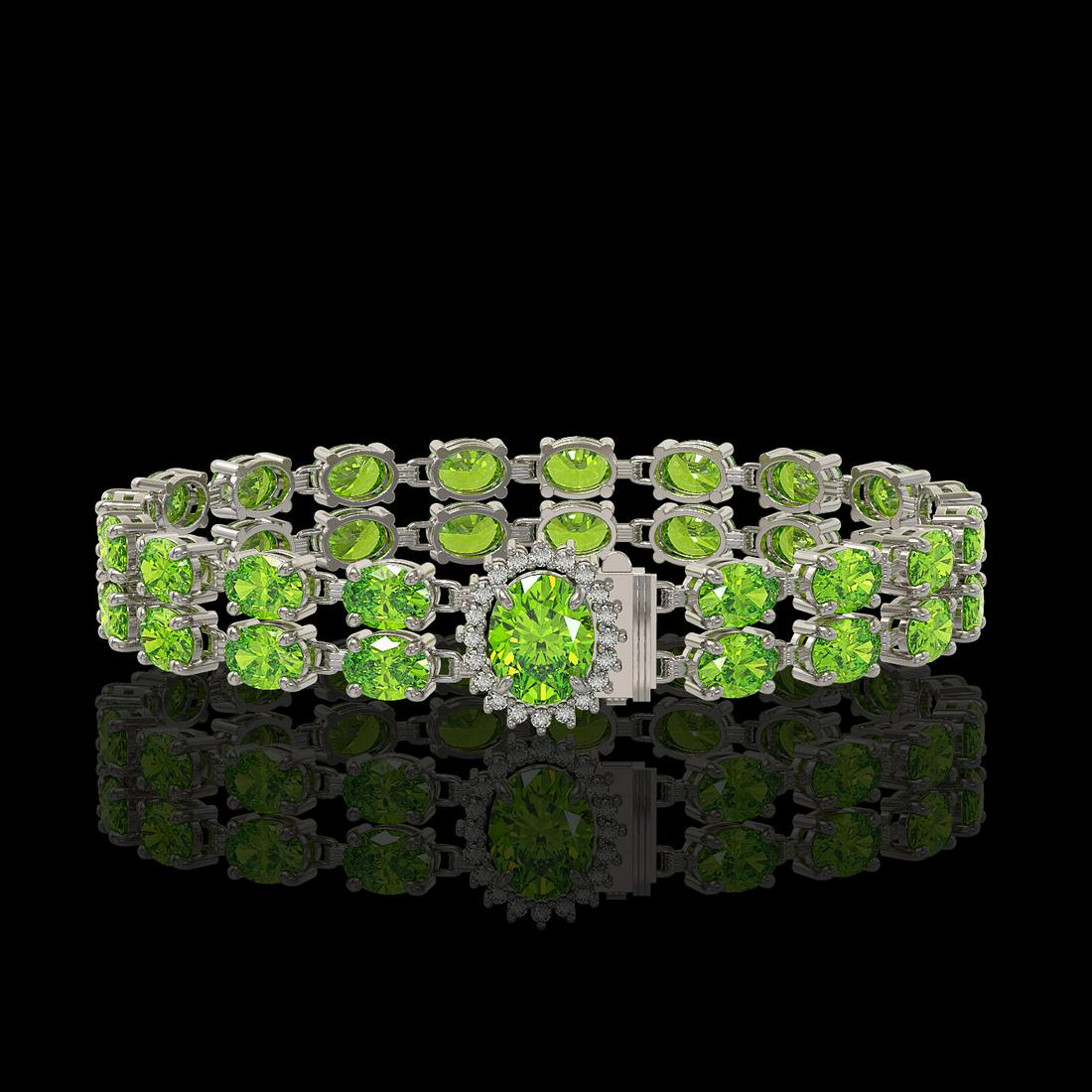 26.52 ctw Peridot & Diamond Bracelet 14K White Gold -: REF-244X8A - SKU: 45506 ---- 26.52 ctw Peridot & Diamond Bracelet 14K White Gold Designer Brand Luxury Jewelry, made in the USA Suggested Retail Price: $13,450 Factory offers perfect factory sizing, f