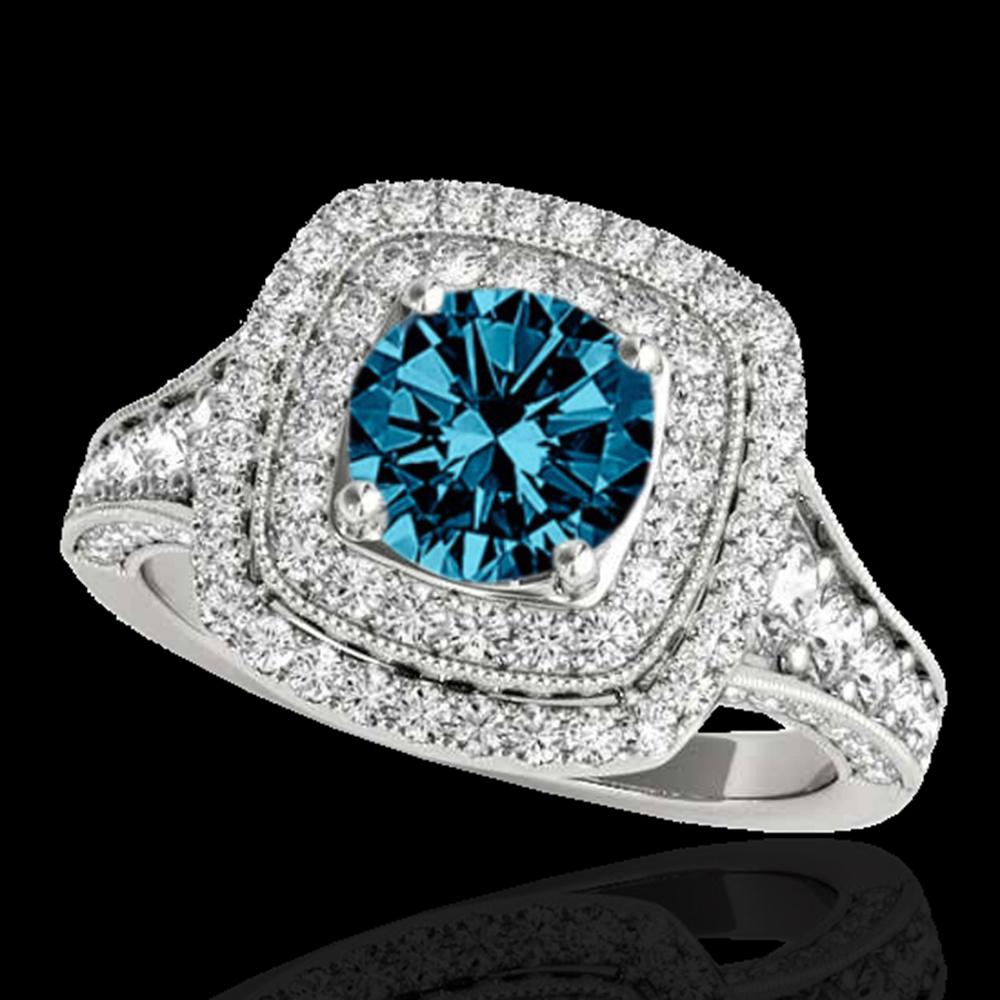 2 ctw SI Certified Fancy Blue Diamond Solitaire Halo: REF-170H5R - SKU: 33657 ---- 2 ctw SI Certified Fancy Blue Diamond Solitaire Halo Ring 10k White Gold Designer Brand Luxury Jewelry, made in the USA Suggested Retail Price: $15,000 Factory offers perf
