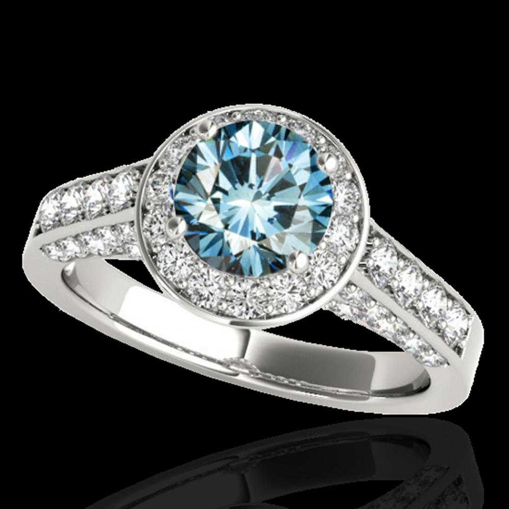 1.8 ctw SI Certified Fancy Blue Diamond Solitaire Halo: REF-163M6G - SKU: 34047 ---- 1.8 ctw SI Certified Fancy Blue Diamond Solitaire Halo Ring 10k White Gold Designer Brand Luxury Jewelry, made in the USA Suggested Retail Price: $13,200 Factory offers pe