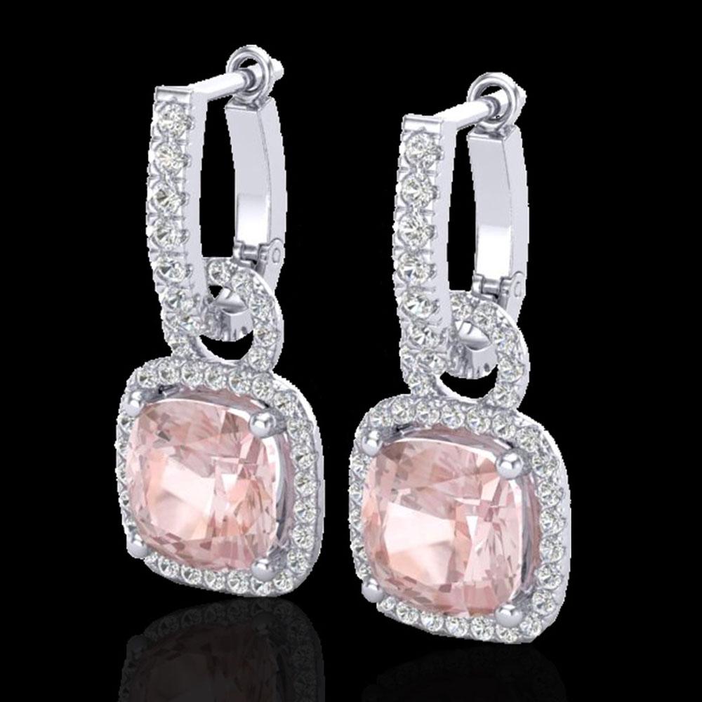 5.50 ctw Morganite & Micro Pave VS/SI Diamond Earrings: REF-163Y5X - SKU: 22966 ---- 5.50 ctw Morganite & Micro Pave VS/SI Diamond Earrings 18k White Gold Designer Brand Luxury Jewelry, made in the USA Suggested Retail Price: $11,700 Factory offers perfect