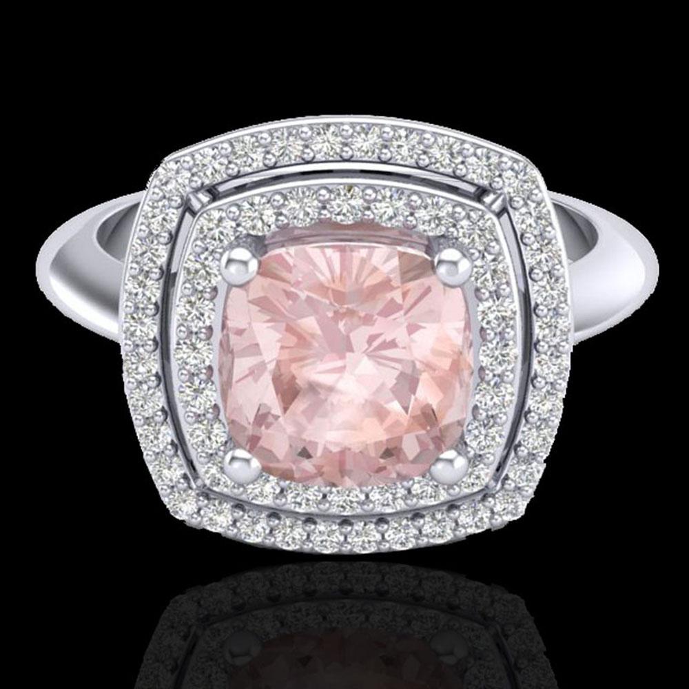 1.92 ctw Morganite & Micro VS/SI Diamond Pave Ring 18K: REF-56A2N - SKU: 20765 ---- 1.92 ctw Morganite & Micro VS/SI Diamond Pave Ring 18K White Gold Designer Brand Luxury Jewelry, made in the USA Suggested Retail Price: $4,800 Factory offers perfect facto