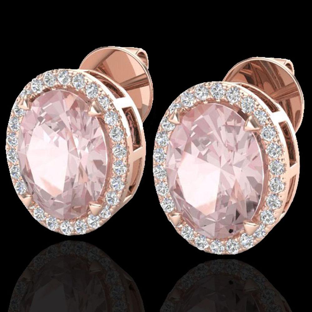 5.50 ctw Morganite & Micro VS/SI Diamond Halo Earrings: REF-125F5M - SKU: 20253 ---- 5.50 ctw Morganite & Micro VS/SI Diamond Halo Earrings 14k Rose Gold Designer Brand Luxury Jewelry, made in the USA Suggested Retail Price: $8,950 Factory offers perfect f