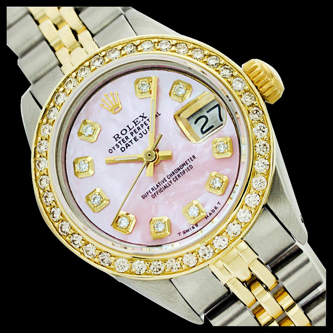 Rolex Ladies Two Tone 14K Gold/SS, Diamond Dial,: Rolex Ladies Two Tone 14K Gold/ss, Diamond Dial, Diamond Bezel, Sapphire Crystal This watch is in Excellent Condition. Newly serviced & Polished to Factory specifications. Prepetual, Self-Winding move
