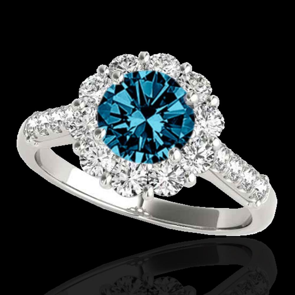 2 ctw SI Certified Fancy Blue Diamond Solitaire Halo: REF-177W3H - SKU: 33423 ---- 2 ctw SI Certified Fancy Blue Diamond Solitaire Halo Ring 10k White Gold Designer Brand Luxury Jewelry, made in the USA Suggested Retail Price: $14,300 Factory offers perf