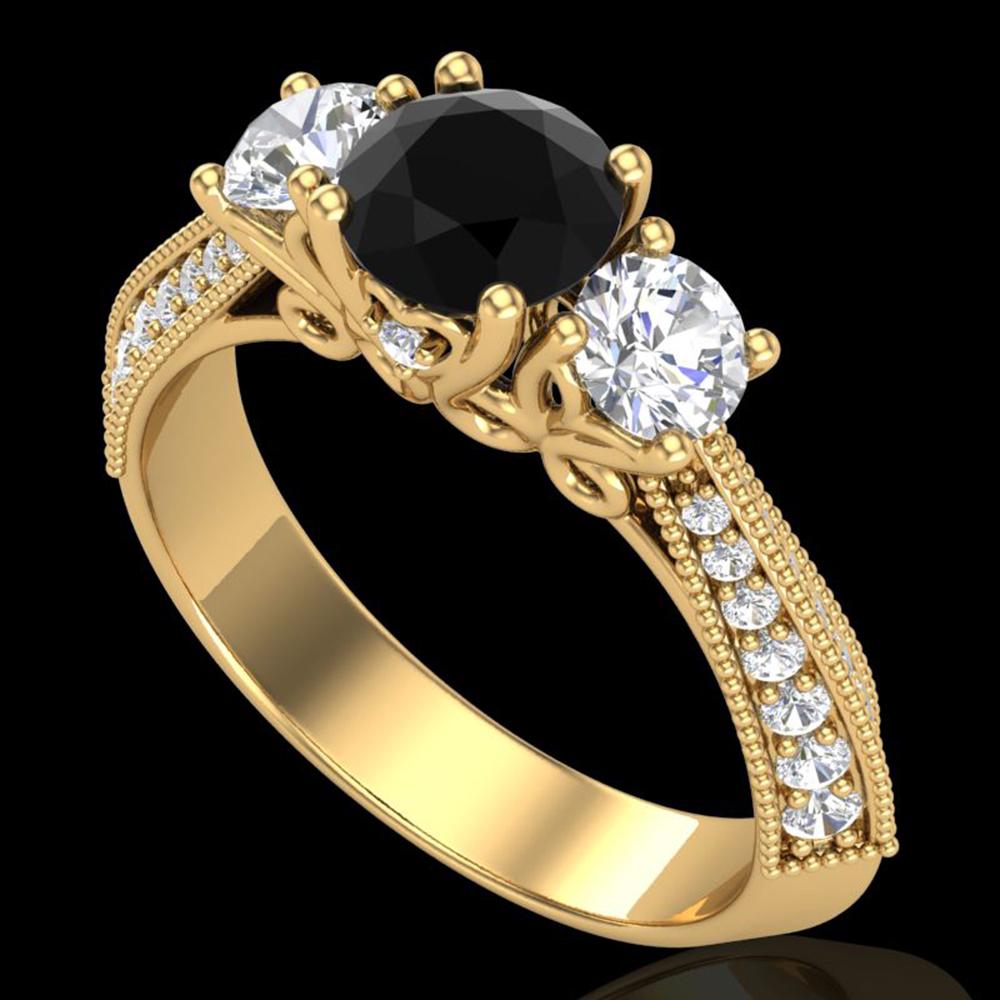 1.81 ctw Fancy Black Diamond Art Deco 3 Stone Ring 18k: REF-180F2M - SKU: 38026 ---- 1.81 ctw Fancy Black Diamond Art Deco 3 Stone Ring 18k Yellow Gold Designer Brand Luxury Jewelry, made in the USA Suggested Retail Price: $10,900 Factory offers perfect fa