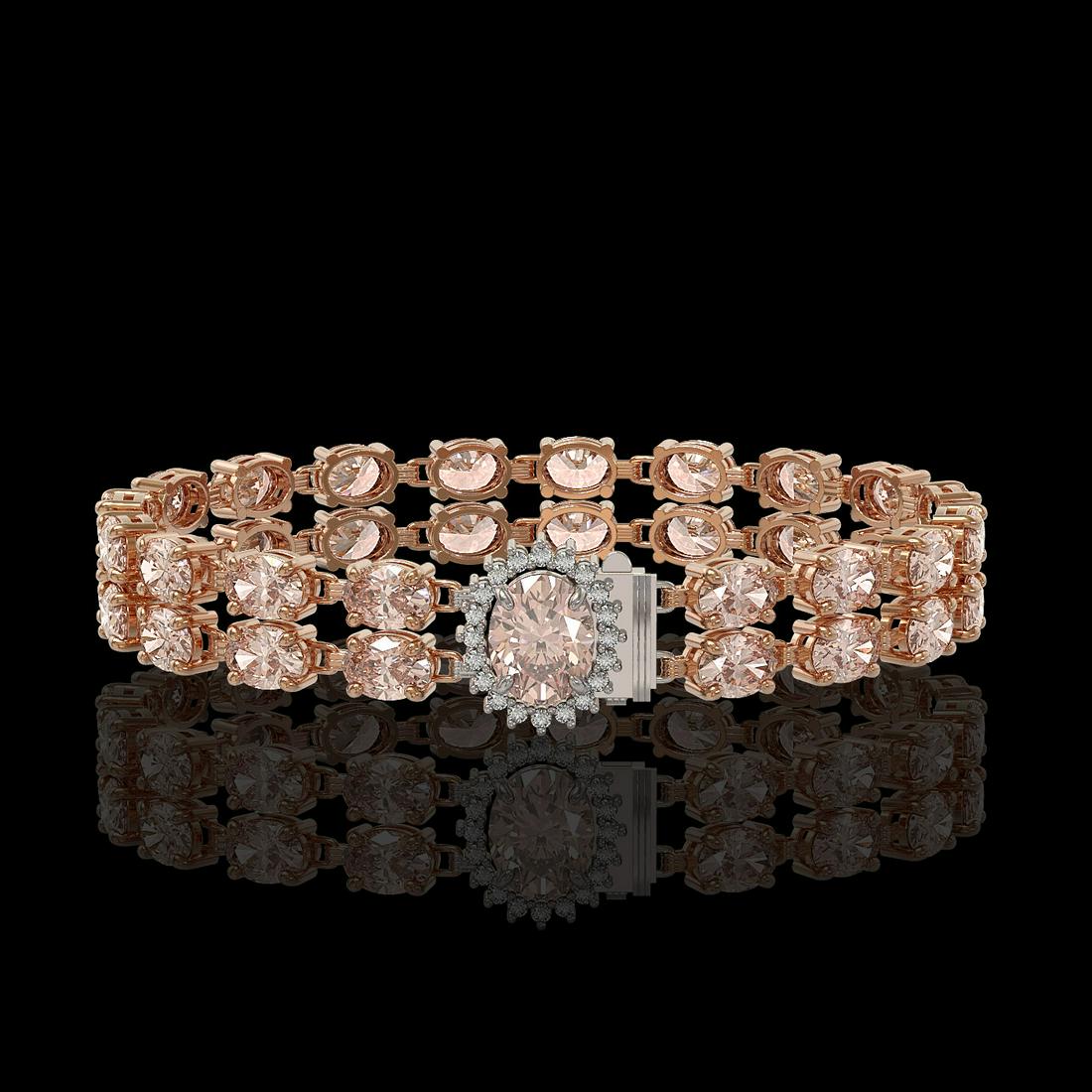 16.5 ctw Morganite & Diamond Bracelet 14K Rose Gold -: REF-263W6H - SKU: 45435 ---- 16.5 ctw Morganite & Diamond Bracelet 14K Rose Gold Designer Brand Luxury Jewelry, made in the USA Suggested Retail Price: $14,500 Factory offers perfect factory sizing, f