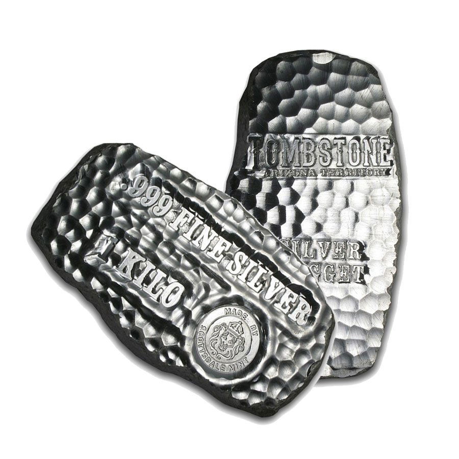One piece 1 kilo 0.999 Fine Silver Bar Tombstone Silver: 83861-One piece 1 kilo 0.999 Fine Silver Bar Tombstone Silver Nugget - REF#83861
