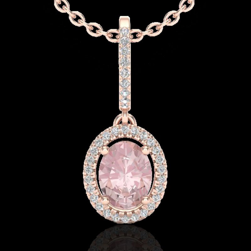 Genuine 1.60 CTW Morganite & Micro Pave Diamond: 20663-REF#53A2N Retail Replacement Value: $3300.00 DESCRIPTION OF ARTICLE: One 14K karat Rose gold Necklace measuring approx. 1/2" X 1/2" , weighing in total approx. 4.5 grams. The Jewelry is stamped 