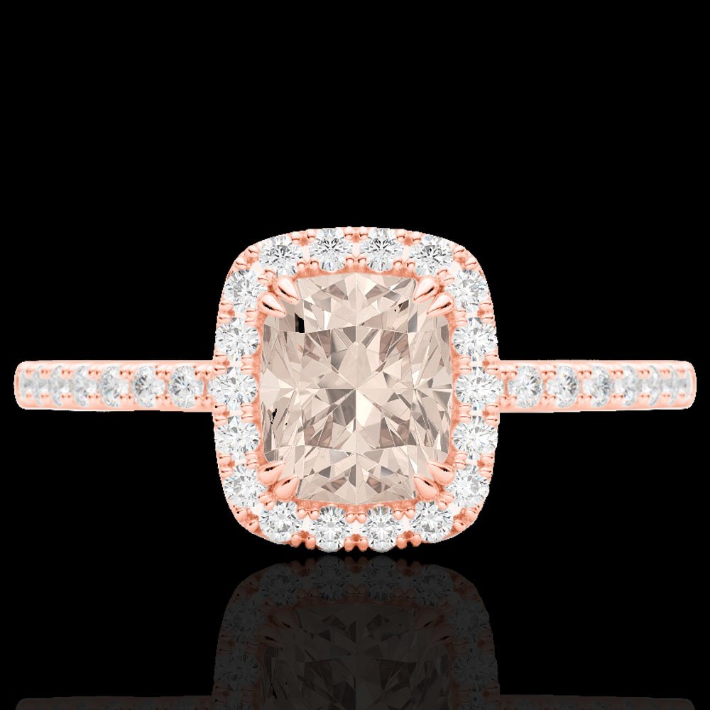 Genuine 1.25 CTW Morganite & Micro Pave Diamond: 22907-REF#32F8M Retail Replacement Value: $1750.00 DESCRIPTION OF ARTICLE: One 10K karat Rose gold Ring measuring approx. 3/8" X 7/16" , weighing in total approx. 2.5 grams. The Jewelry is stamped 10K