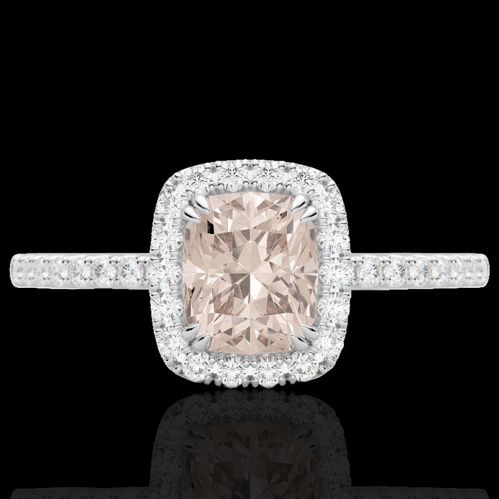 Natural 1.25 CTW Morganite & Micro Pave Diamond: 22906-REF#32A8N Retail Replacement Value: $1750.00 DESCRIPTION OF ARTICLE: One 10K karat White gold Ring measuring approx. 3/8" X 7/16" , weighing in total approx. 2.5 grams. The Jewelry is stamped 10