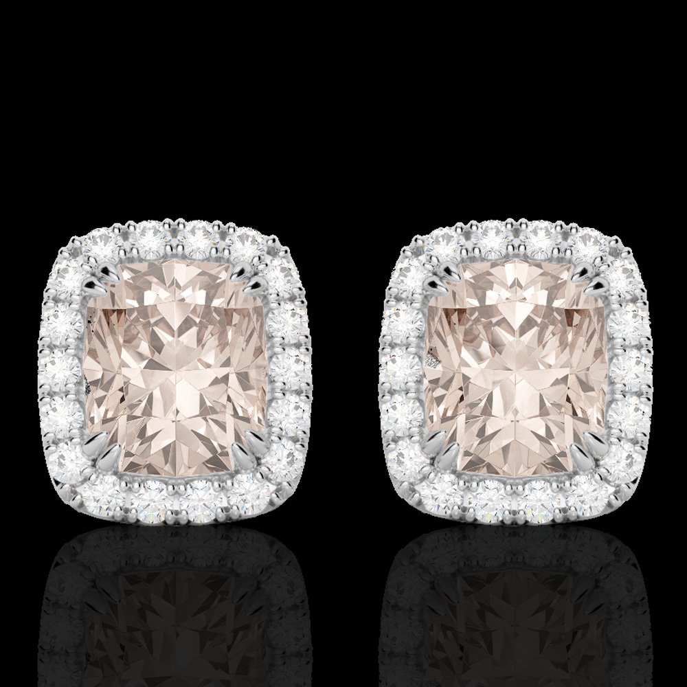 Natural 2.50 CTW Morganite & Micro Pave Diamond: 22866-REF#48H2R Retail Replacement Value: $2600.00 DESCRIPTION OF ARTICLE: One 10K karat White gold Earring measuring approx. 3/8" X 7/16" , weighing in total approx. 2.7 grams. The Jewelry is stamped