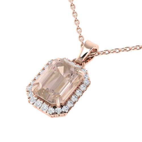 Genuine 4.50 CTW Morganite And Micro Pave Diamond Halo: 21363-REF#103R2Z Retail Replacement Value: $4350.00 DESCRIPTION OF ARTICLE: One 14K karat Rose gold Necklace measuring approx. 1/2" X 1/2" , weighing in total approx. 3.5 grams. The Jewelry is stamped