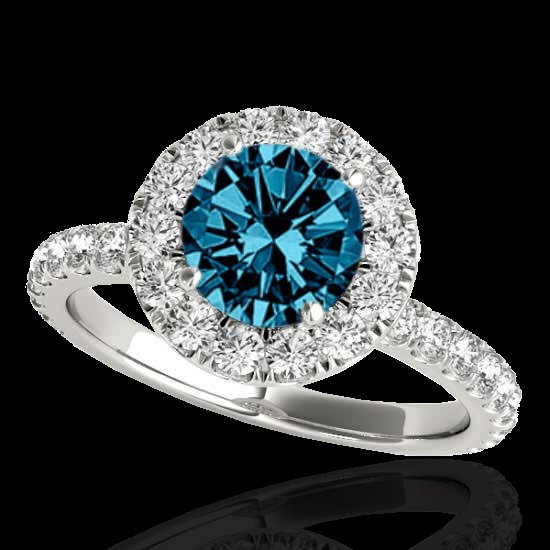 Genuine 1.75 CTW Certified Fancy Blue Genuine Diamond: 33441-REF#125R8Z ---- Genuine 1.75 CTW Certified Fancy Blue Genuine Diamond Solitaire Halo Ring Gold Retail Replacement Value: $5650.00 DESCRIPTION OF ARTICLE: One 10K karat White gold Ring measuring 