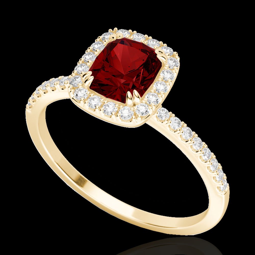 Genuine 1.25 CTW Garnet & Micro Pave Diamond Certified: 22905-REF#25T7X ---- Genuine 1.25 CTW Garnet & Micro Pave Diamond Certified Halo Ring 10K Gold Retail Replacement Value: $1250.00 DESCRIPTION OF ARTICLE: One 10k karat Yellow gold Ring measuring appro