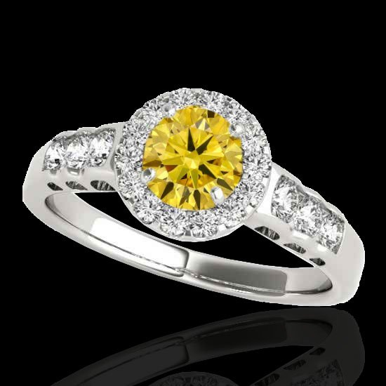 Genuine 1.55 CTW Certified Fancy Intense Genuine: 34367-REF#118F3M ---- Genuine 1.55 CTW Certified Fancy Intense Genuine Diamond Solitaire Halo Ring Gold Retail Replacement Value: $5350.00 DESCRIPTION OF ARTICLE: One 10K karat White gold Ring measuri