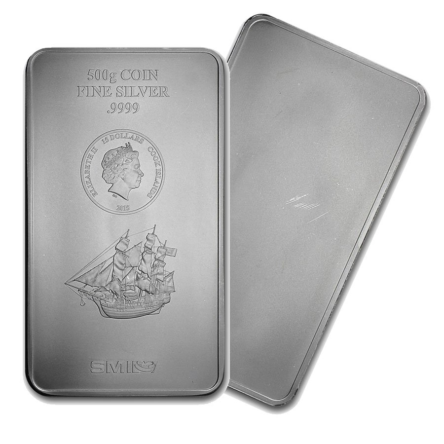 One piece 500 gram 0.999 Fine Silver Bar Cook Islands: 95484-One piece 500 gram 0.999 Fine Silver Bar Cook Islands Bounty - REF#95484