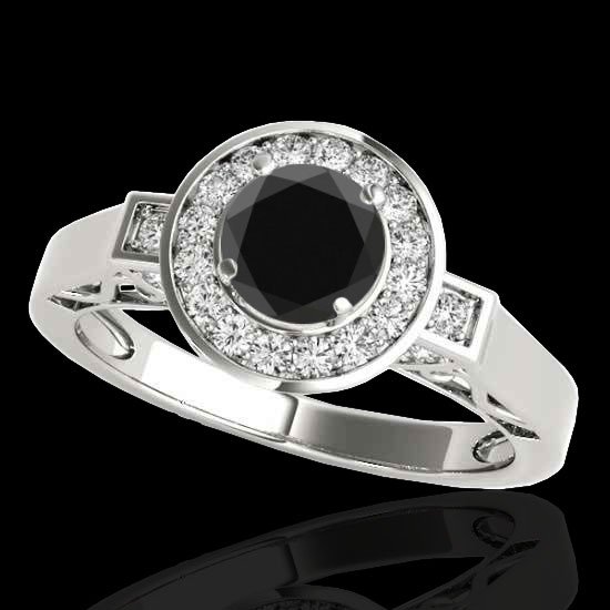 Genuine 1.75 CTW Certified Black Genuine Diamond Bridal: REF#73F2M ---- Genuine 1.75 CTW Certified Black Genuine Diamond Bridal Solitaire Halo Ring Gold Retail Replacement Value: $3700.00 DESCRIPTION OF ARTICLE: One 10K karat White gold Ring measuring appro