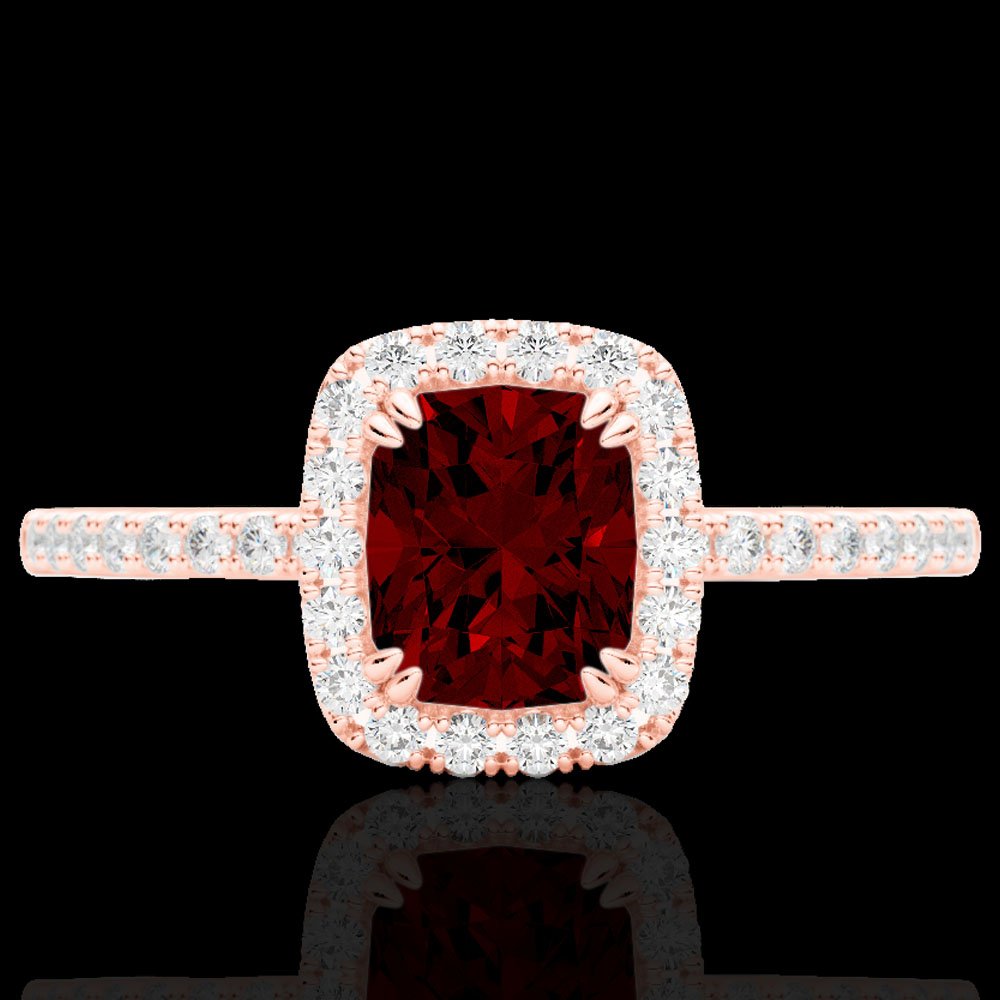 1.25 CTW Garnet & Micro Pave Diamond Certified Halo: 22904-REF#25R7Z ---- 1.25 CTW Garnet & Micro Pave Diamond Certified Halo Ring 10K Gold Retail Replacement Value: $1250.00 DESCRIPTION OF ARTICLE: One 10k karat Rose gold Ring measuring approx. 3/8" X 