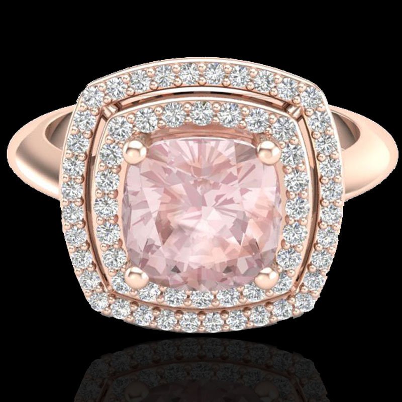 1.50 CTW Morganite & Micro Pave Diamond Certified Pave: 20764-REF#65Z3Y ---- 1.50 CTW Morganite & Micro Pave Diamond Certified Pave Halo Ring 14K Gold Retail Replacement Value: $3550.00 DESCRIPTION OF ARTICLE: One 14K karat Rose gold Ring measuring approx.
