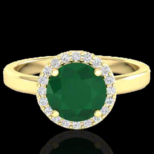 2.0 CTW Emerald & Halo Diamond Micro Pave Ring: 21629-REF#49G3W ---- 2.0 CTW Emerald & Halo Diamond Micro Pave Ring Solitaire Bridal 18K Gold Retail Replacement Value: $2650.00 DESCRIPTION OF ARTICLE: One 18k karat Yellow gold Ring measuring approx