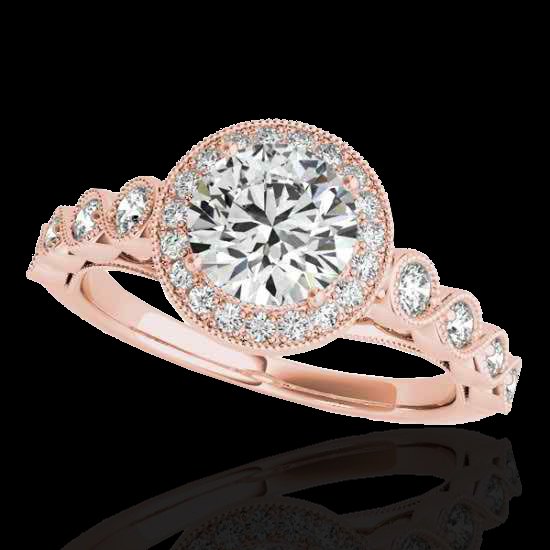 1.50 CTW Certified G-I Diamond Bridal Solitaire Halo: 33599-REF#115K2T ---- 1.50 CTW Certified G-I Diamond Bridal Solitaire Halo Ring Gold Retail Replacement Value: $5200.00 DESCRIPTION OF ARTICLE: One 10K karat Rose gold Ring measuring approx. Uniform, 