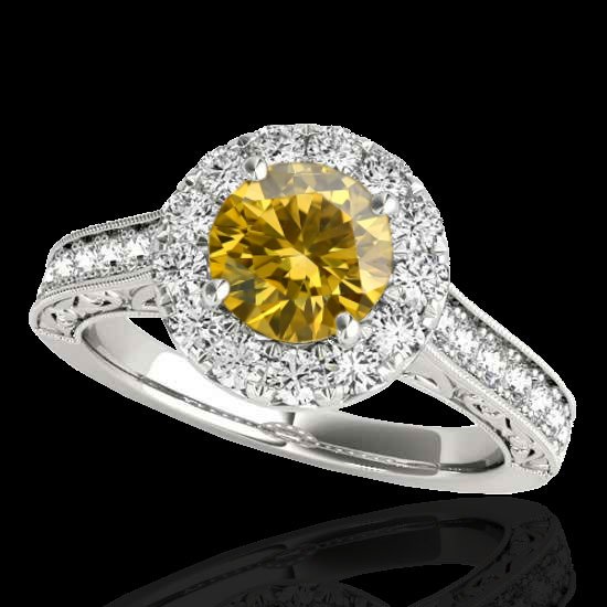 2.22 CTW Certified Fancy Intense Diamond Solitaire Halo: 33740-REF#186G5W ---- 2.22 CTW Certified Fancy Intense Diamond Solitaire Halo Ring Gold Retail Replacement Value: $7850.00 DESCRIPTION OF ARTICLE: One 10K karat White gold Ring measuring approx. Unifo