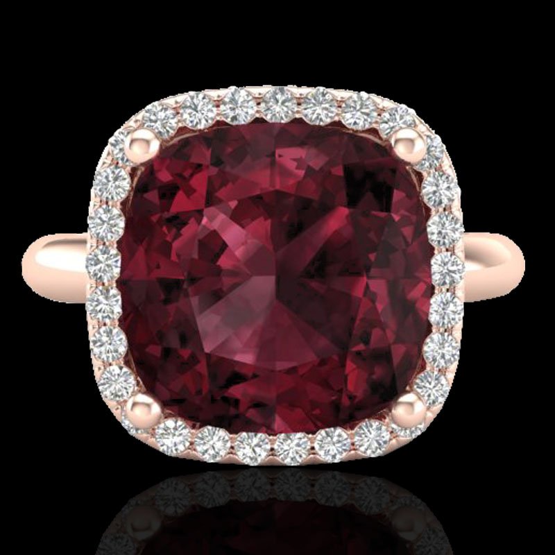 6.0 CTW Garnet And Micro Pave Halo Diamond Ring: 23100-REF#42T5X ---- 6.0 CTW Garnet And Micro Pave Halo Diamond Ring Solitaire 14K Gold Retail Replacement Value: $2300.00 DESCRIPTION OF ARTICLE: One 14K karat Rose gold Ring measuring approx. 1/2" X