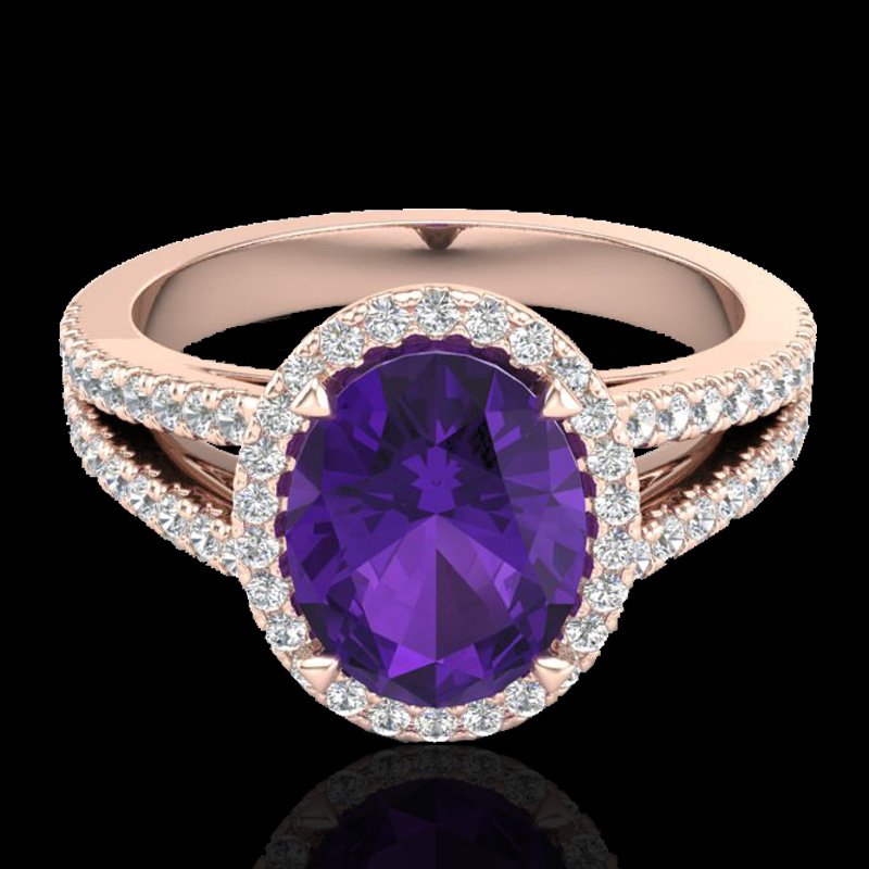 3 CTW Amethyst & Micro Diamond Halo Solitaire Ring 14K: 20926-REF#-58G2W -- -- 3 CTW Amethyst & Micro Diamond Halo Solitaire Ring 14K Gold -- -- GEMMARI Designer Brand Luxury Jewelry, made in the USA -- GEMMARI Retail Price: $4,150 -- Perfect factory sizin