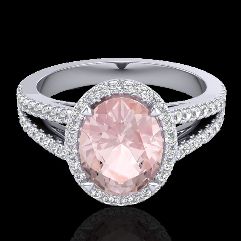 3 CTW Morganite & Micro Diamond Halo Solitaire Ring 18K: 20944-REF#-86G2W -- -- 3 CTW Morganite & Micro Diamond Halo Solitaire Ring 18K Gold -- -- GEMMARI Designer Brand Luxury Jewelry, made in the USA -- GEMMARI Retail Price: $5,700 -- Perfect factory sizi