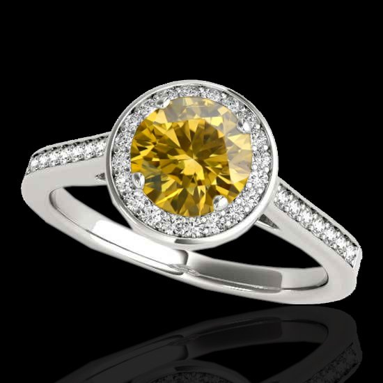 1.33 CTW Fancy Intense Yellow Diamond Solitaire Halo: 33515-REF#-174F5M -- -- 1.33 CTW Certified Si Fancy Intense Yellow Diamond Solitaire Halo Ring Gold -- -- GEMMARI Designer Brand Luxury Jewelry, made in the USA -- GEMMARI Retail Price: $11,500 -- Per