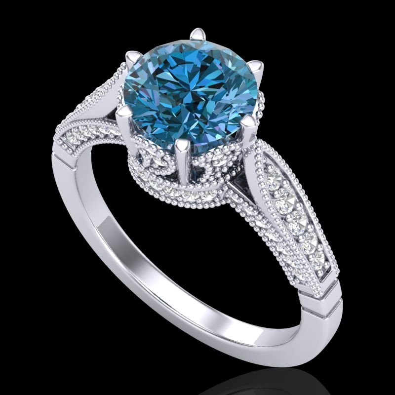 2.2 CTW Intense Blue Diamond Solitaire Engagment Art: 38090-REF#-336X4A -- -- 2.2 CTW Intense Blue Diamond Solitaire Engagment Art Deco Ring 18K Gold -- -- GEMMARI Designer Brand Luxury Jewelry, made in the USA -- GEMMARI Retail Price: $22,200 -- Perfect