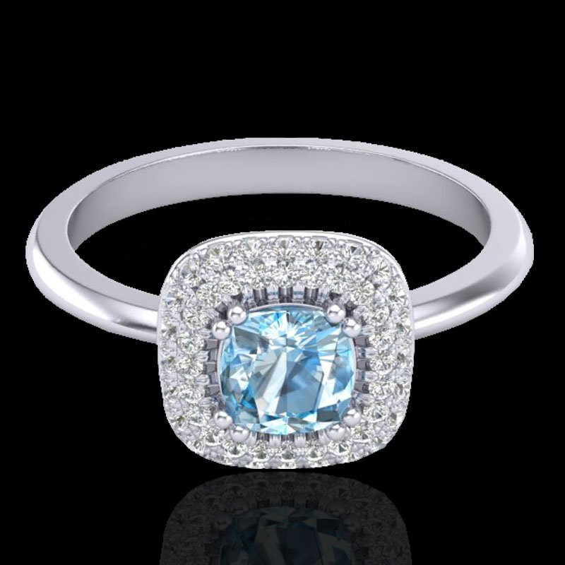1.16 CTW Sky Blue Topaz & Micro VS/SI Diamond Ring: REF-70K2W ---- 1.16 CTW Sky Blue Topaz & Micro VS/SI Diamond Ring Solitaire Halo 18K Gold Manufacturer's Suggested Retail Price: $3450.00 GEMMARI Designer Brand Luxury Jewelry, made in the USA GEMMARI