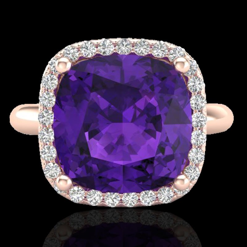 6 CTW Amethyst & Micro Pave Halo VS/SI Diamond Ring: REF-49Y3V ---- 6 CTW Amethyst & Micro Pave Halo VS/SI Diamond Ring Solitaire 14K Gold Manufacturer's Suggested Retail Price: $2450.00 GEMMARI Designer Brand Luxury Jewelry, made in the USA GEMMARI Ret
