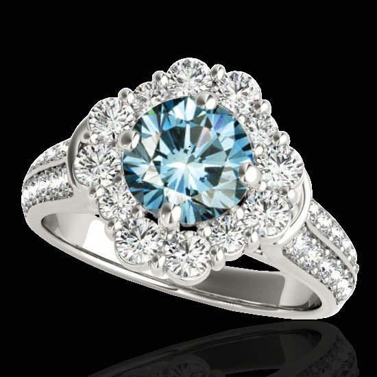 2.81 CTW SI Certified Fancy Blue Diamond Solitaire Halo: 33963-REF-309Z3K ---- 2.81 CTW Si Certified Fancy Blue Diamond Solitaire Halo Ring Gold Manufacturer's Suggested Retail Price: $15300.00 GEMMARI Designer Brand Luxury Jewelry, made in the USA GEMMARI 