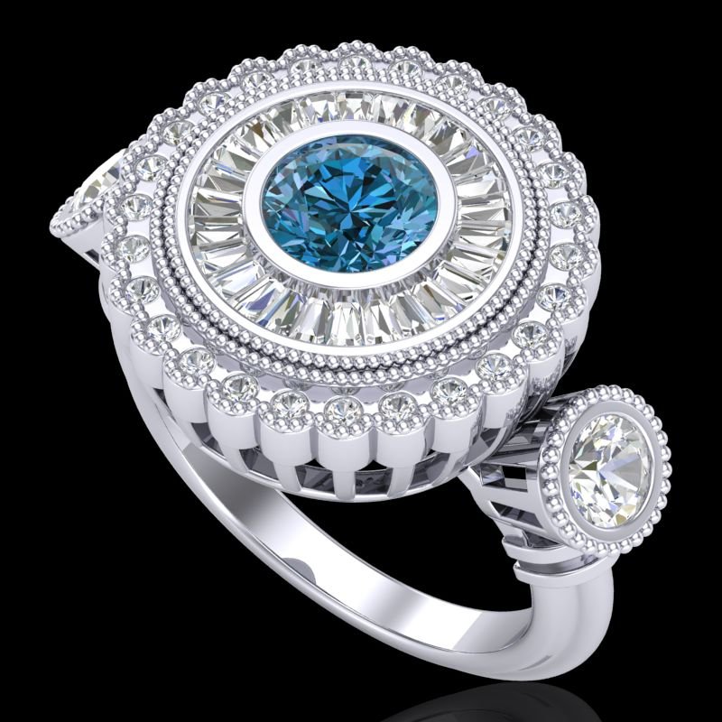2.62 CTW Intense Blue Diamond Solitaire Art Deco 3: 37922-REF-290K9W ---- 2.62 CTW Intense Blue Diamond Solitaire Art Deco 3 Stone Ring 18K Gold Manufacturer's Suggested Retail Price: $14400.00 GEMMARI Designer Brand Luxury Jewelry, made in the USA GEM