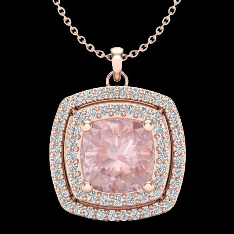 1.97 CTW Morganite & Micro VS/SI Diamond Certified Halo: 20459-REF-63V6F ---- 1.97 CTW Morganite & Micro VS/SI Diamond Certified Halo Necklace 14K Gold Manufacturer's Suggested Retail Price: $3150.00 GEMMARI Designer Brand Luxury Jewelry, made in the USA GE