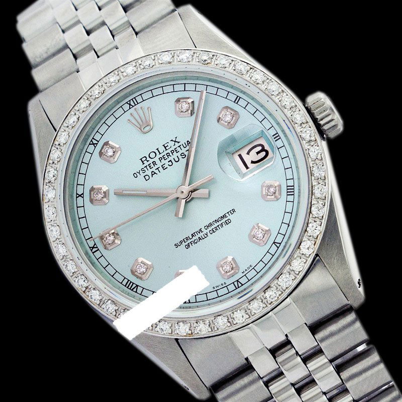 Rolex Men's Stainless Steel, QuickSet, Diamond Dial &: REF#425M5K ---- Rolex Men's Stainless Steel, QuickSet, Diamond Dial & Diamond BezelPre-owned Rolex Men's Stainless Steel, QuickSet, Diamond Dial & Diamond BezelThis watch is in Excellent Condition.New