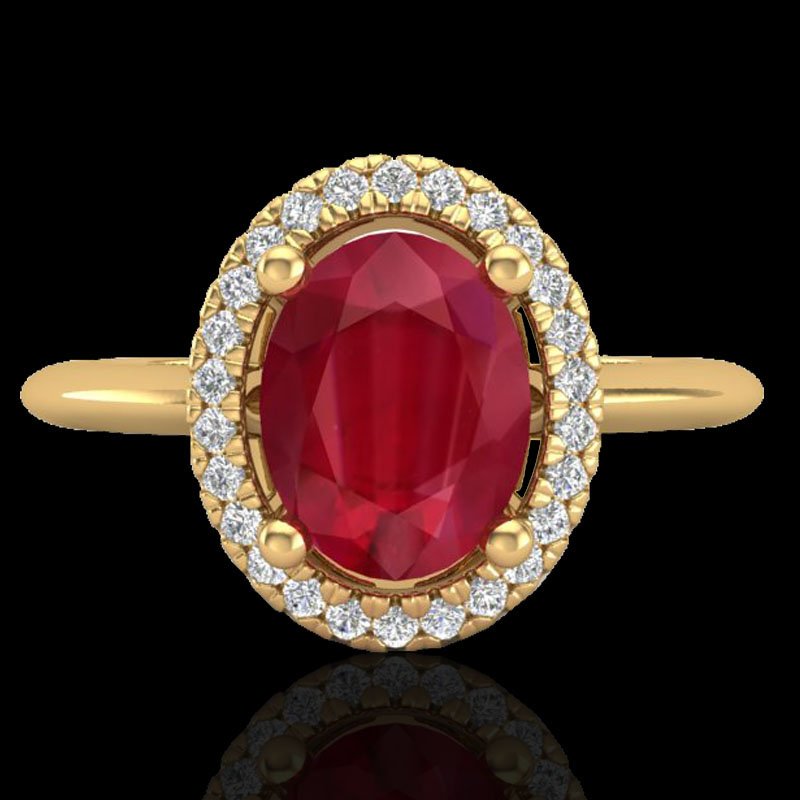 2 CTW Ruby & Micro Pave VS/SI Diamond Ring Solitaire: REF-56F9X ---- 2 CTW Ruby & Micro Pave VS/SI Diamond Ring Solitaire Halo 18K Gold Manufacturer's Suggested Retail Price: $2800.00 GEMMARI Designer Brand Luxury Jewelry, made in the USA GEMMARI Retail 