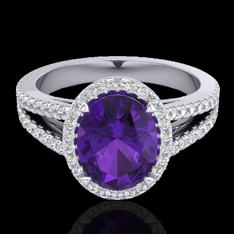 3 CTW Amethyst & Micro VS/SI Diamond Halo Solitaire: 20927-REF-67X6H ---- 3 CTW Amethyst & Micro VS/SI Diamond Halo Solitaire Ring 18K Gold Manufacturer's Suggested Retail Price: $3350.00 GEMMARI Designer Brand Luxury Jewelry, made in the USA GEMMARI Re