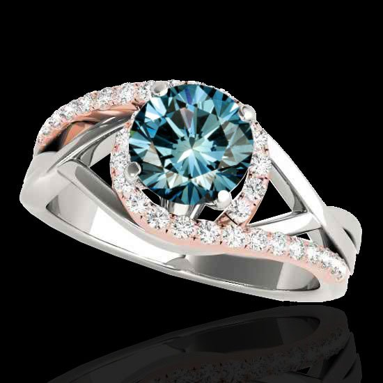 1.55 CTW Si Certified Fancy Blue Diamond Bypass: 35087-REF-220W4M ---- 1.55 CTW Si Certified Fancy Blue Diamond Bypass Solitaire Ring 2 Tone Gold Manufacturer's Suggested Retail Price: $10900.00 GEMMARI Designer Brand Luxury Jewelry, made in the USA